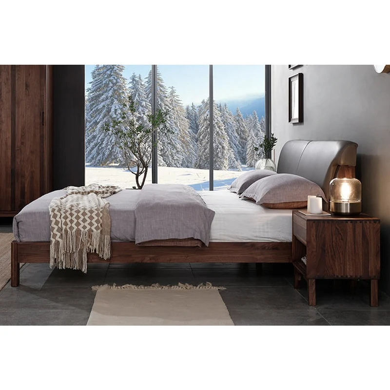 Summit Nordic Solid Walnut Wood Leather Bed Frame