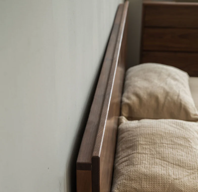 Japandi Black Walnut Wood Low Flat Tatami Platform Bed
