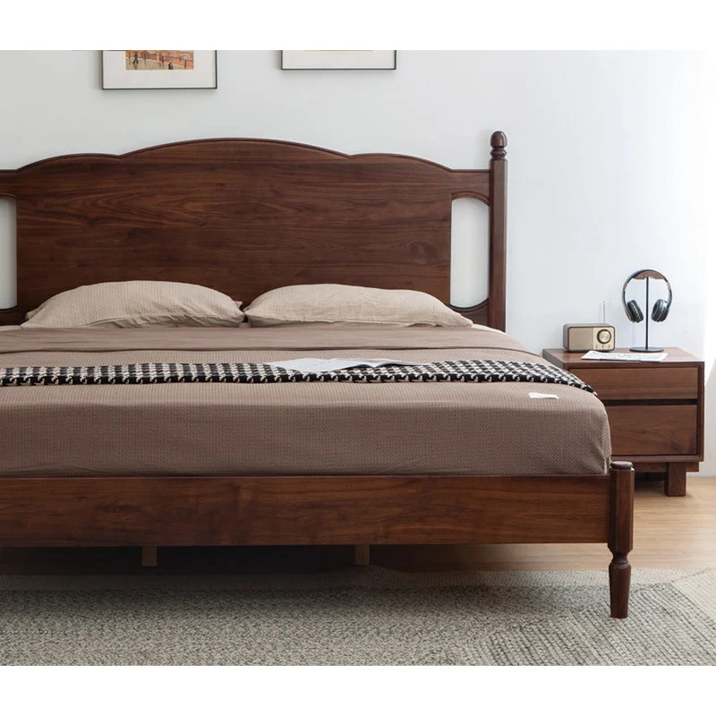 New Modern Vintage Black Walnut Wood Bed