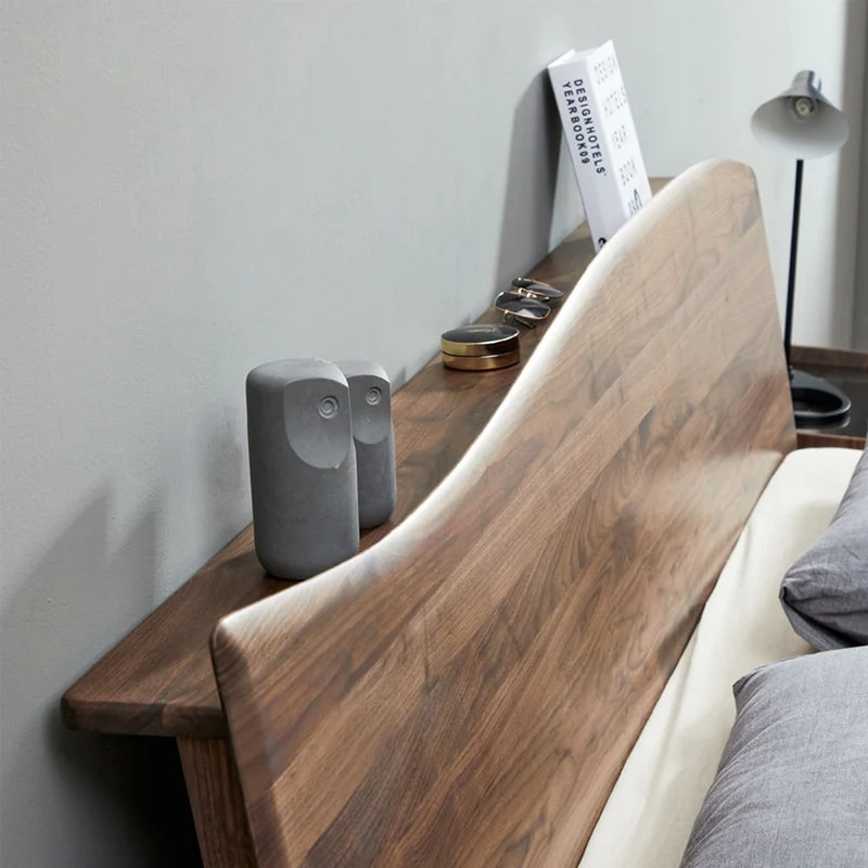 Nebula Wave Design Black Walnut Wood Bed