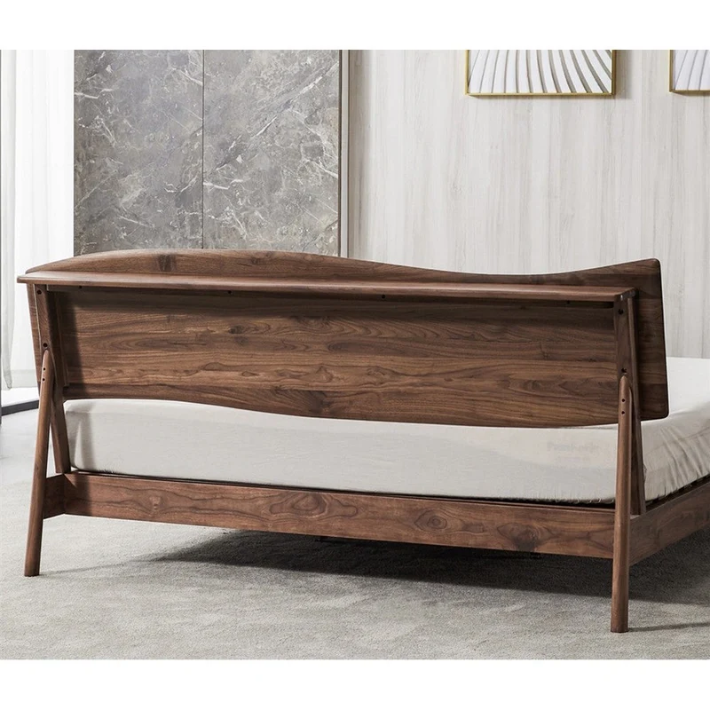 Nebula Wave Design Black Walnut Wood Bed