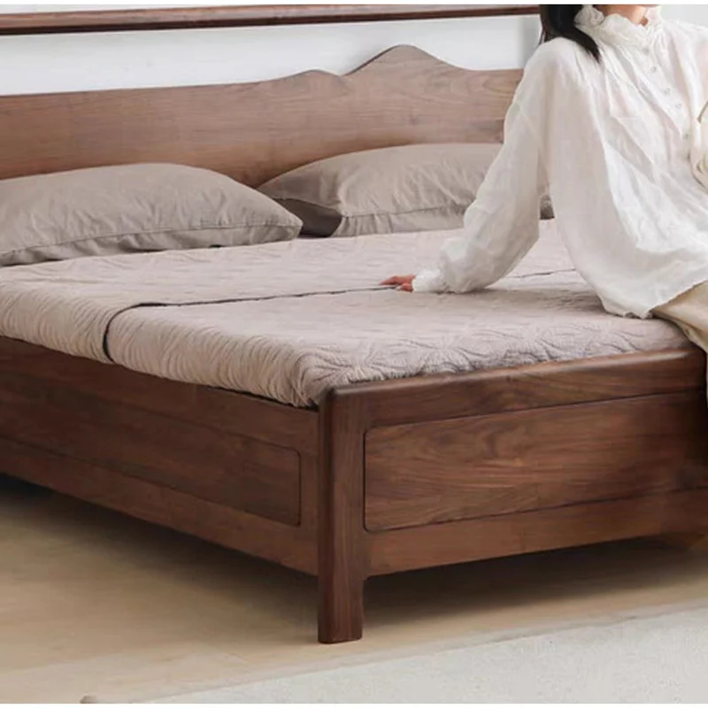 Mountain Design Black Walnut Wood Hydraulic Bed with Plank