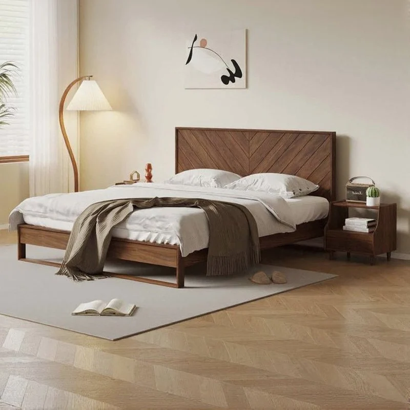 Harmony Chevron Solid Walnut Wood Bed Frame