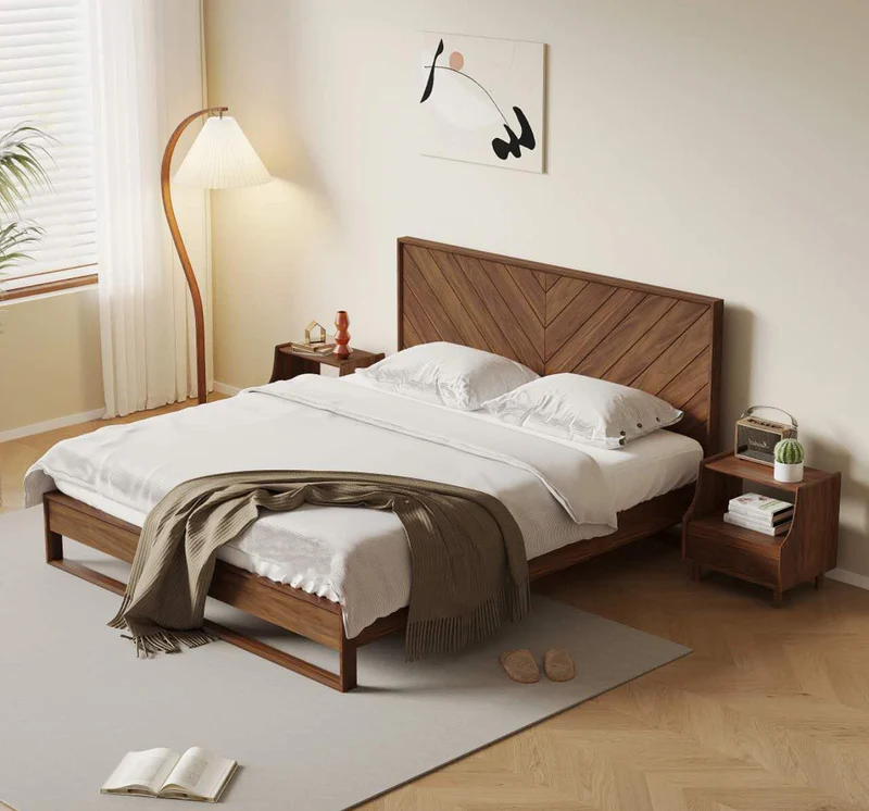 Harmony Chevron Solid Walnut Wood Bed Frame
