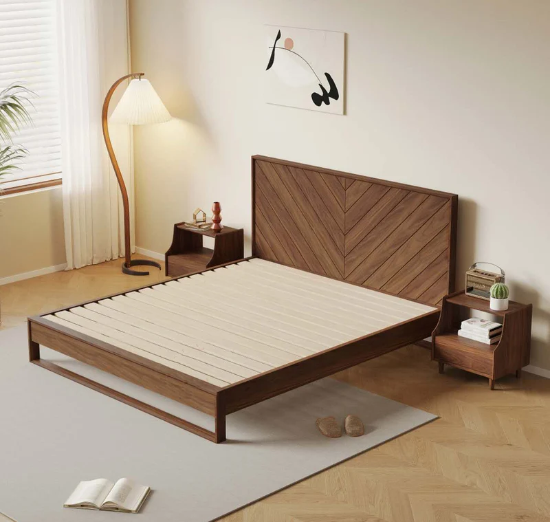 Harmony Chevron Solid Walnut Wood Bed Frame