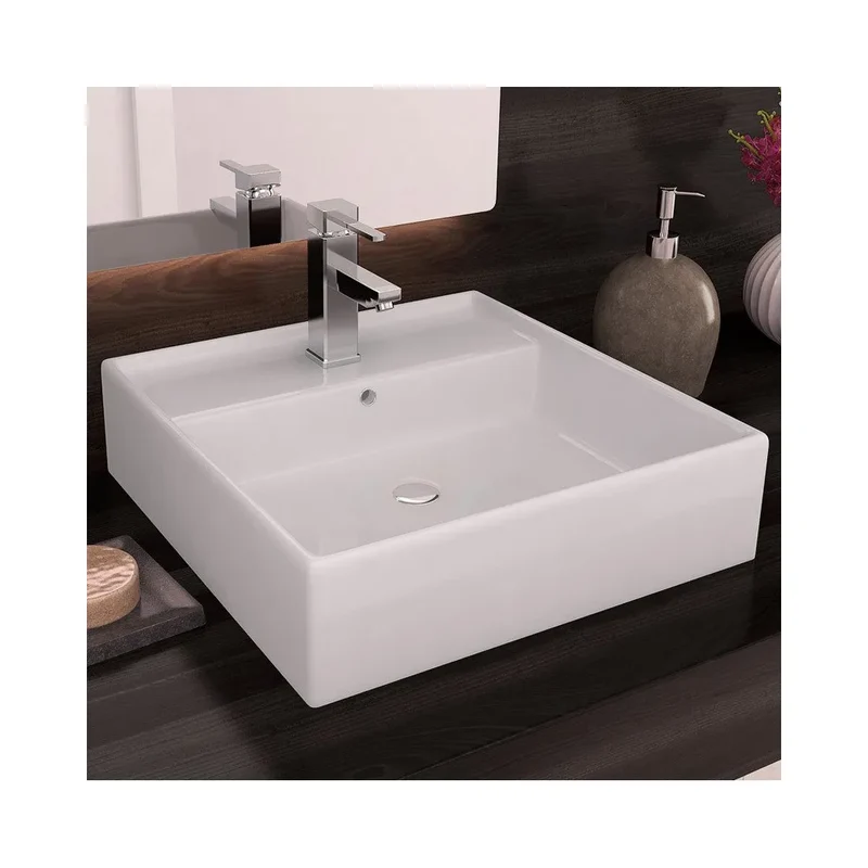 Lavabo Sobre Encimera Square Fossil Natura Blanco Brillo