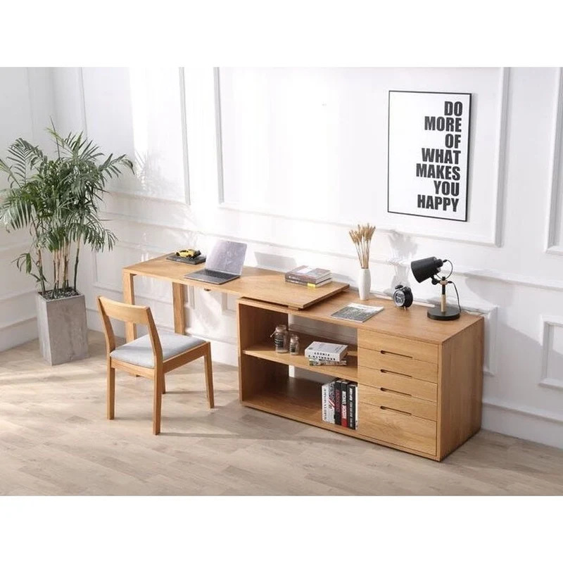 Versatile L-Workspace White Oak Wood Desk