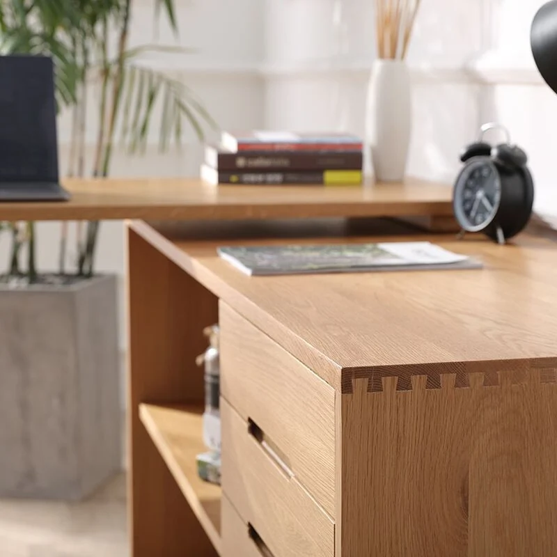 Versatile L-Workspace White Oak Wood Desk