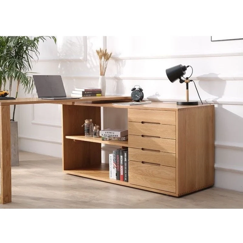Versatile L-Workspace White Oak Wood Desk