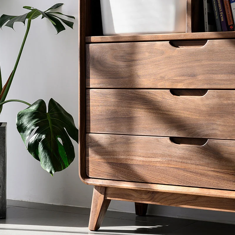 Narrow Solid Multi-Layers Walnut Wood Bookcase