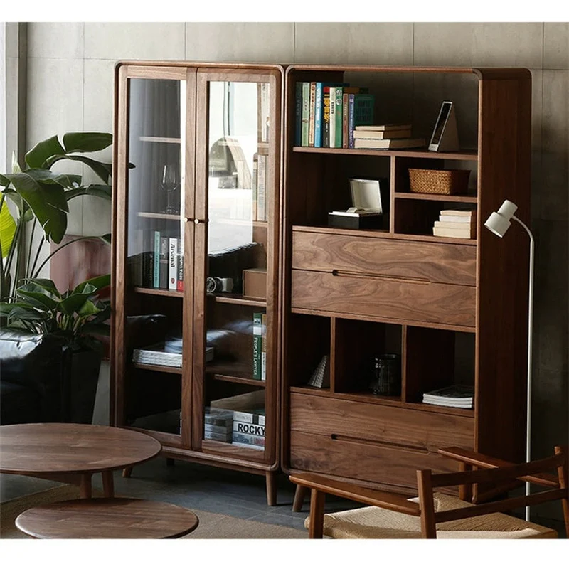 Nordic Walnut Bookcase with Glass Door