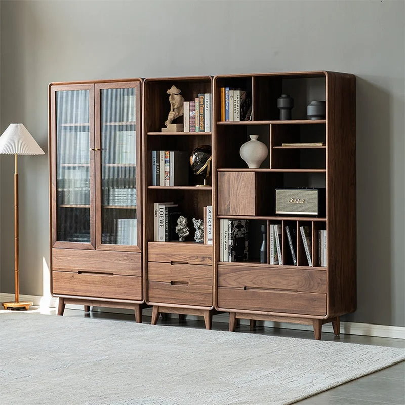 Whispering Narrow Floor Standing Solid Walnut Wood Bookcase