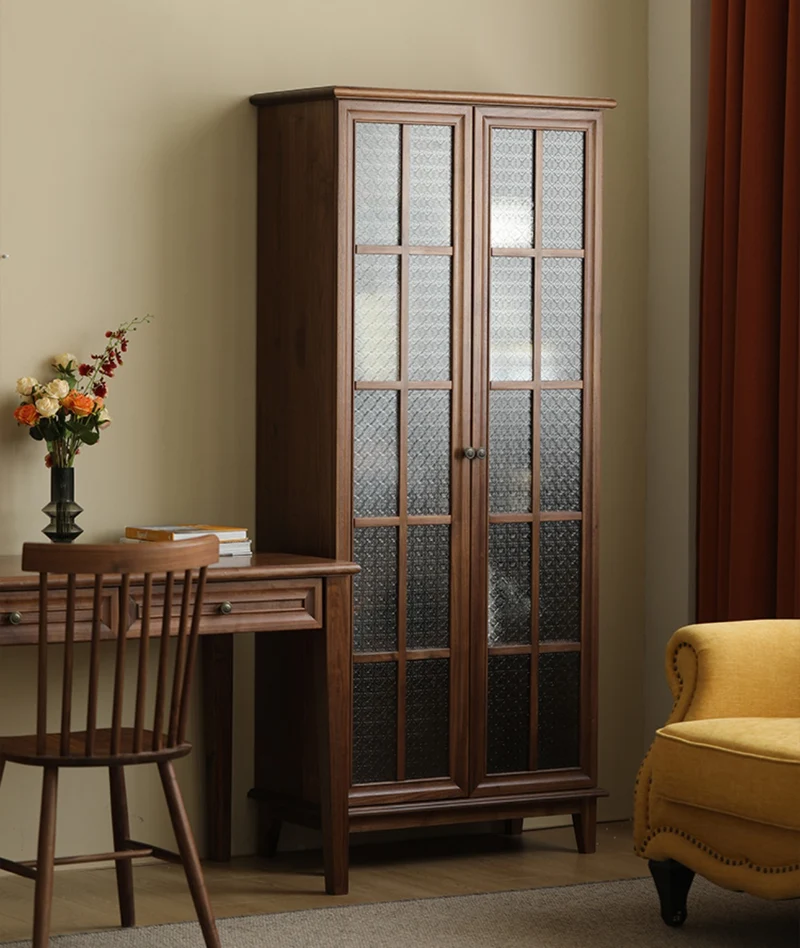 Veritas New Vintage Solid Walnut Wood Bookcase with Flower Glass
