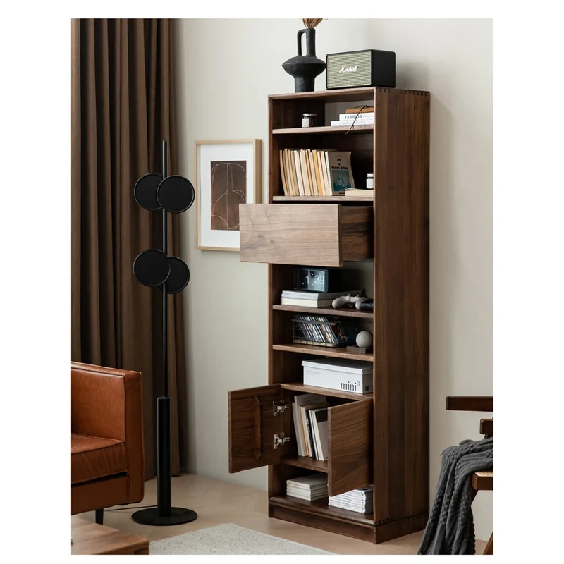 Solara Multi-Layers Style Black Walnut Wood Bookcase