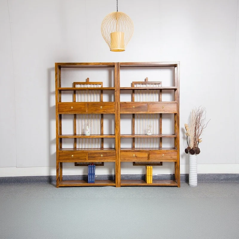 Two Pair Open Style South American Walnut Wood Bookcase