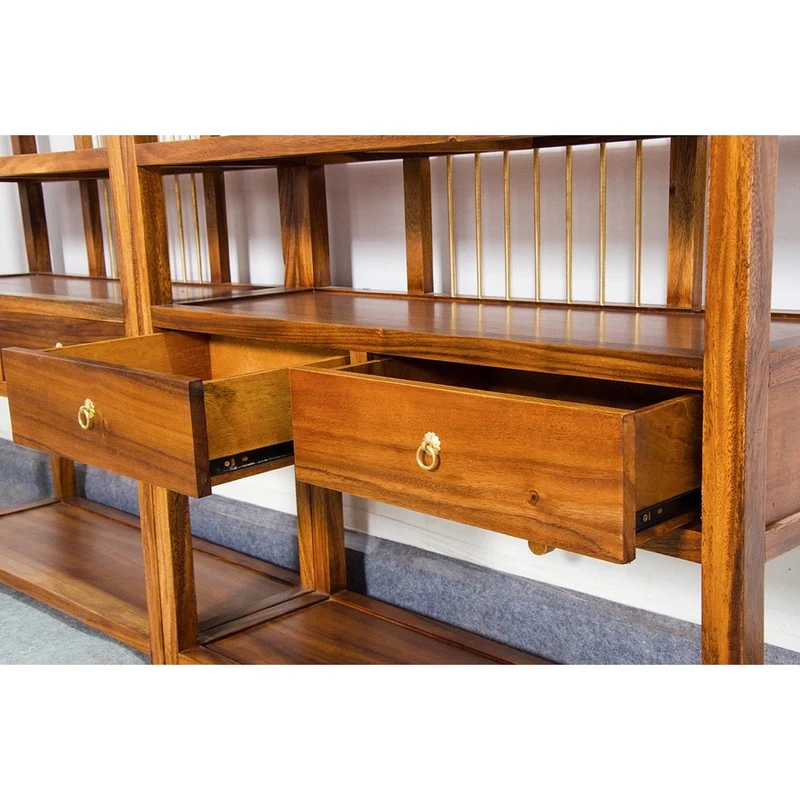 Two Pair Open Style South American Walnut Wood Bookcase