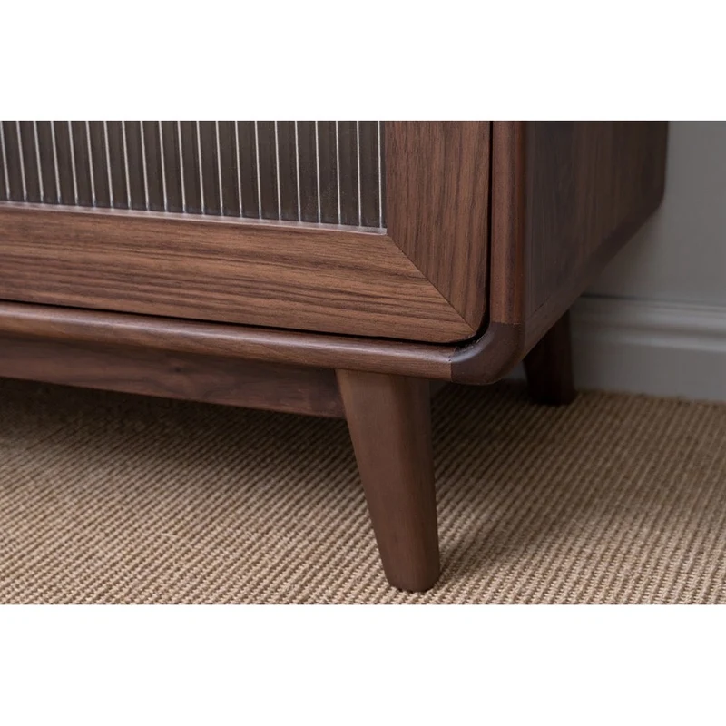 Big Tempered Blur Glass Tall Walnut Wood Bookcase