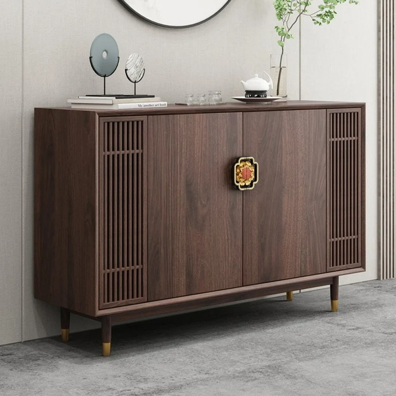Odyssey East Design Black Walnut Wood Sideboard with 4 Doors