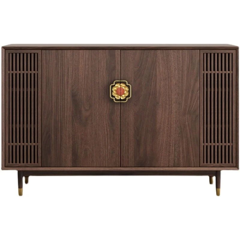 Odyssey East Design Black Walnut Wood Sideboard with 4 Doors