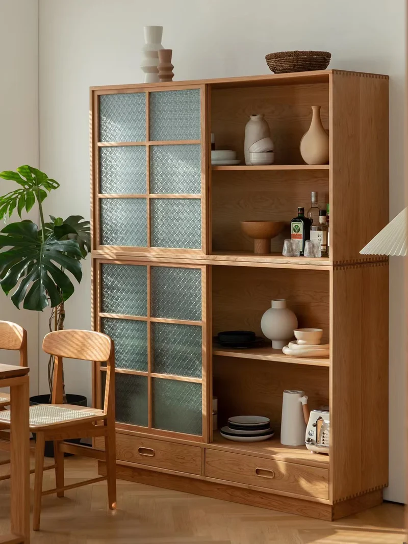 Cypress Two Combination Long Cherry Wood Bookcase