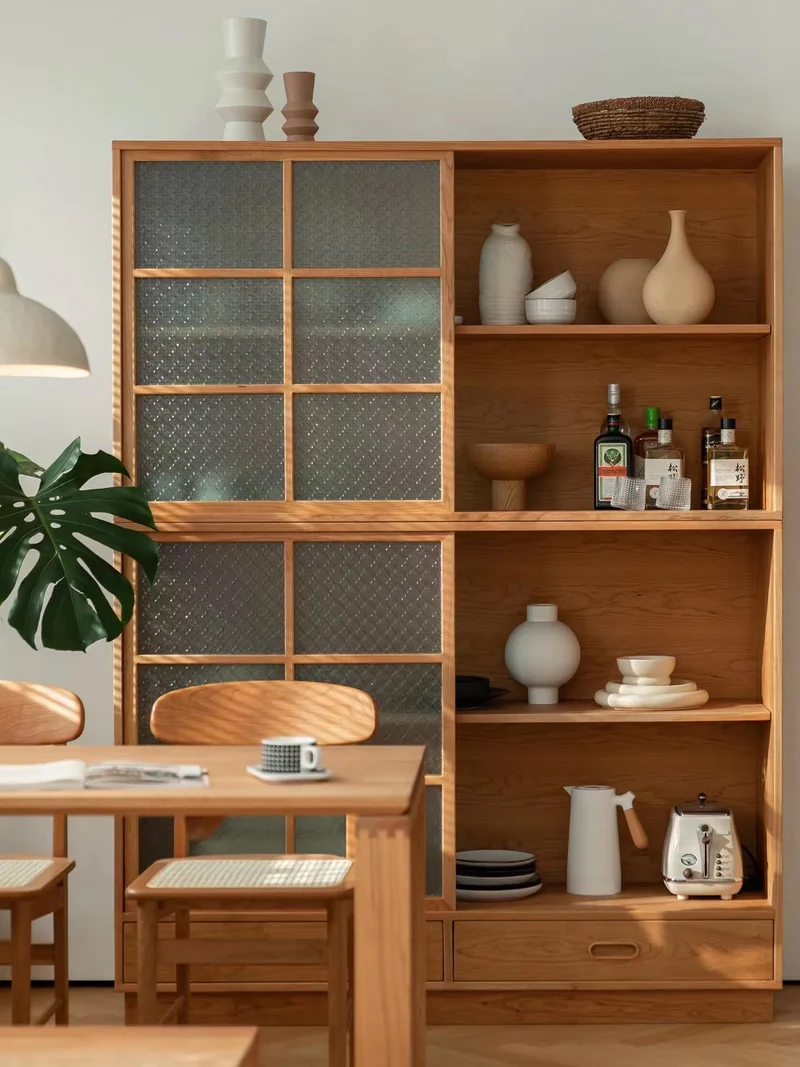Cypress Two Combination Long Cherry Wood Bookcase