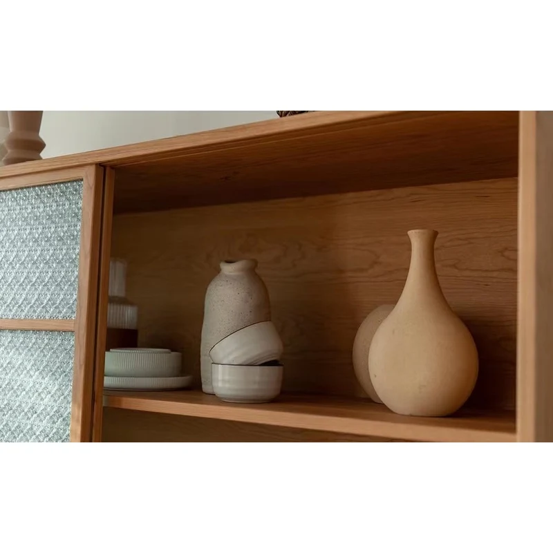 Cypress Two Combination Long Cherry Wood Bookcase