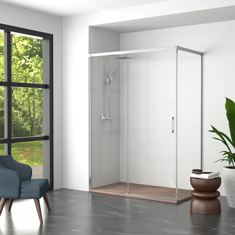 Mampara de ducha Angular YAIZA de Becrisa | Fijo + Corredera + Lateral Fijo | Diseño Premium
