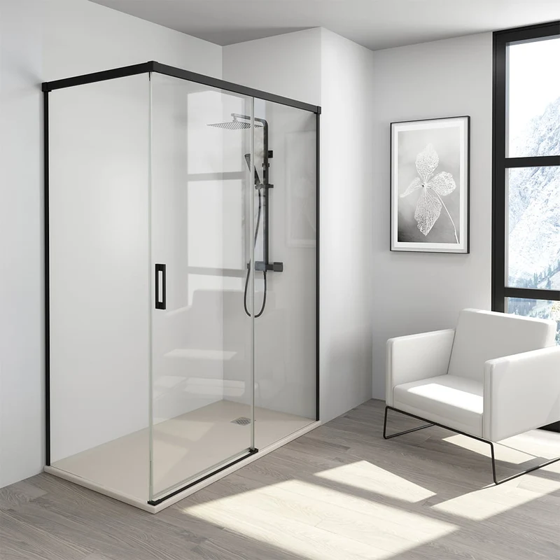 Mampara de ducha Angular YAIZA de Becrisa | Fijo + Corredera + Lateral Fijo | Diseño Premium