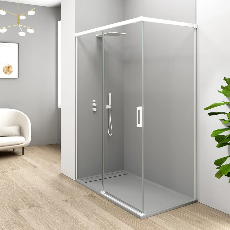 Mampara de ducha Angular YAIZA de Becrisa | Fijo + Corredera + Lateral Fijo | Diseño Premium