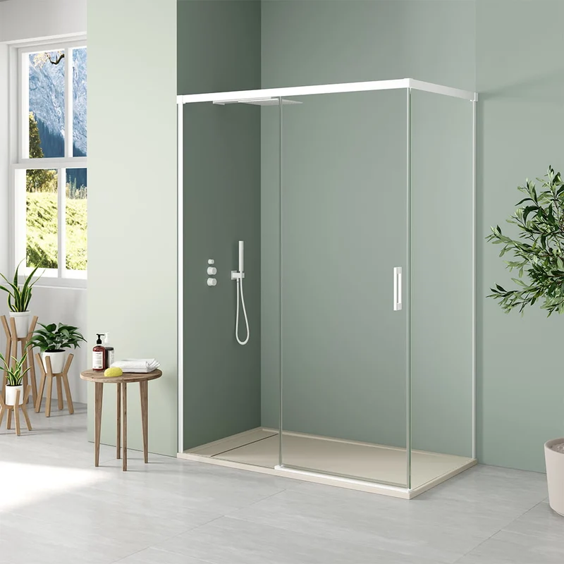 Mampara de ducha Angular YAIZA de Becrisa | Fijo + Corredera + Lateral Fijo | Diseño Premium