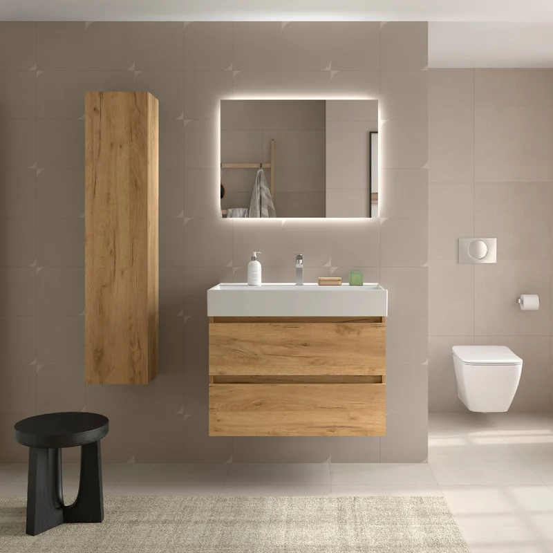 Mueble de Baño BEQUIA 2 Cajones + Lavabo Grueso Veneto de Salgar | 80, 100 y 120 cm