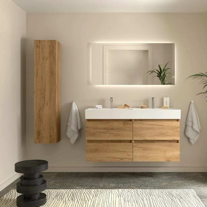 Mueble de Baño BEQUIA 2 Cajones + Lavabo Grueso Veneto de Salgar | 80, 100 y 120 cm