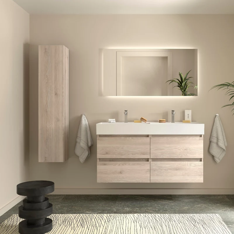 Mueble de Baño BEQUIA 2 Cajones + Lavabo Grueso Veneto de Salgar | 80, 100 y 120 cm