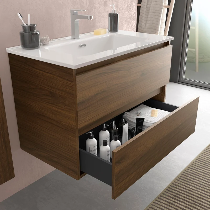 Mueble de Baño BEQUIA 2 Cajones + Lavabo Grueso Veneto de Salgar | 80, 100 y 120 cm