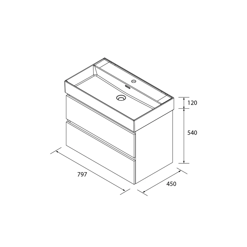 Mueble de Baño BEQUIA 2 Cajones + Lavabo Grueso Veneto de Salgar | 80, 100 y 120 cm