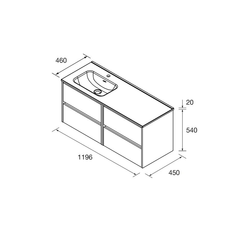 Conjunto de Baño NOJA 120 cm Salgar | 4 Cajones + Lavabo Desplazado