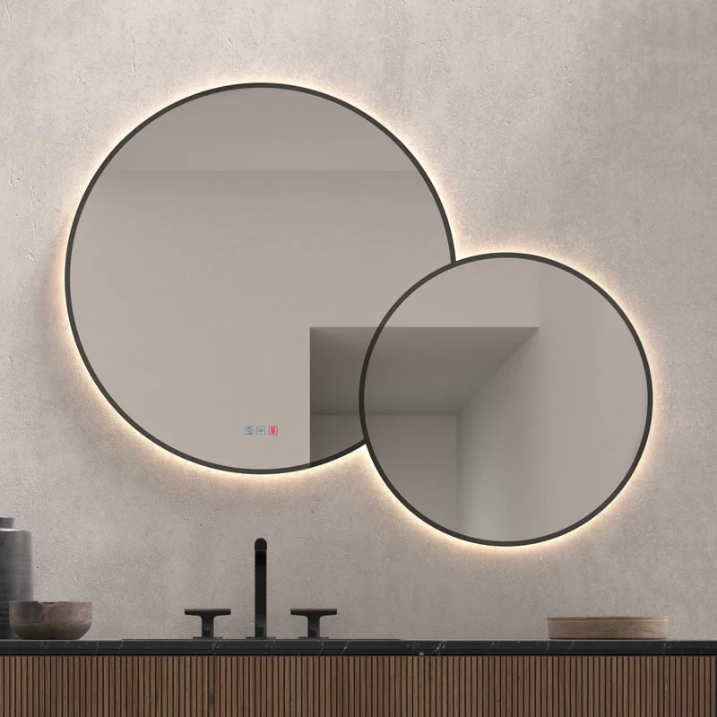 Espejo LED PÓPULO Dyled 120x95 cm – Antivaho, Luz Regulable y Marco Negro Moderno