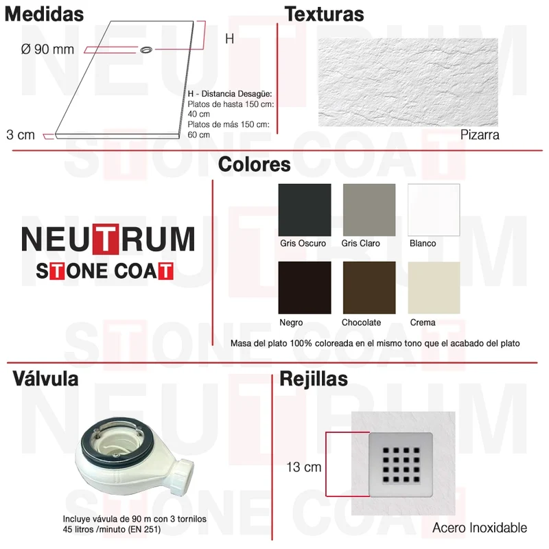 Plato de ducha STONE COAT de Neutrum en Carga mineral.