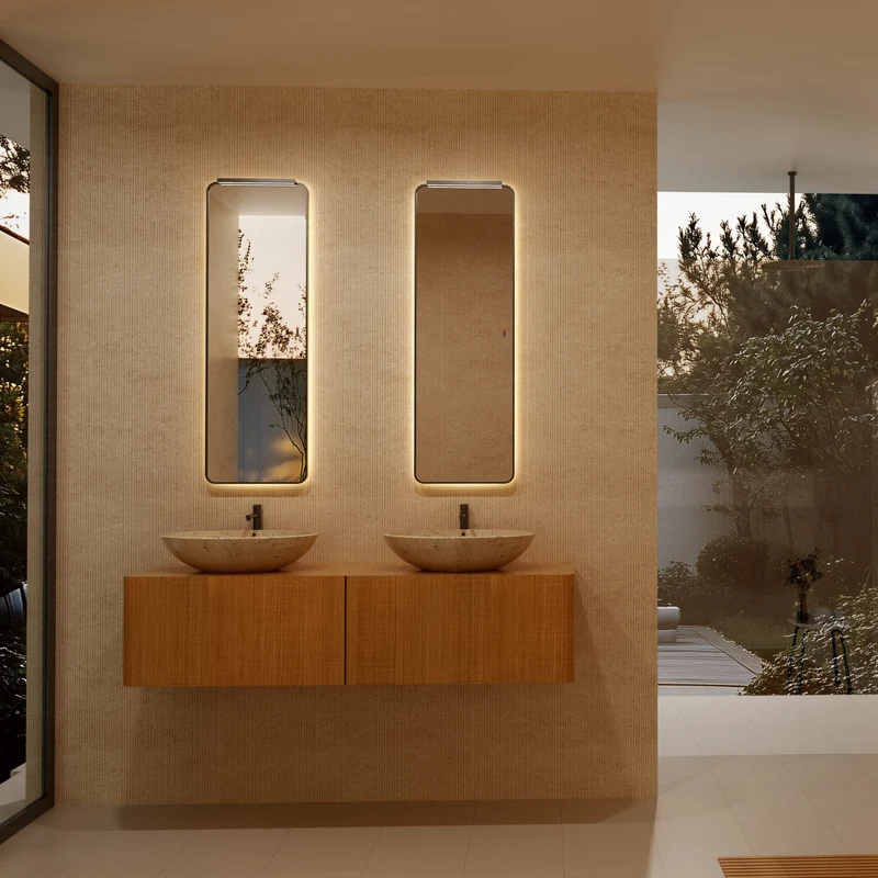 Espejo LED PALERMO Ledimex 40x120 cm| Cuadrado con Luz Superior y Retroiluminada, Antivaho y Regulador
