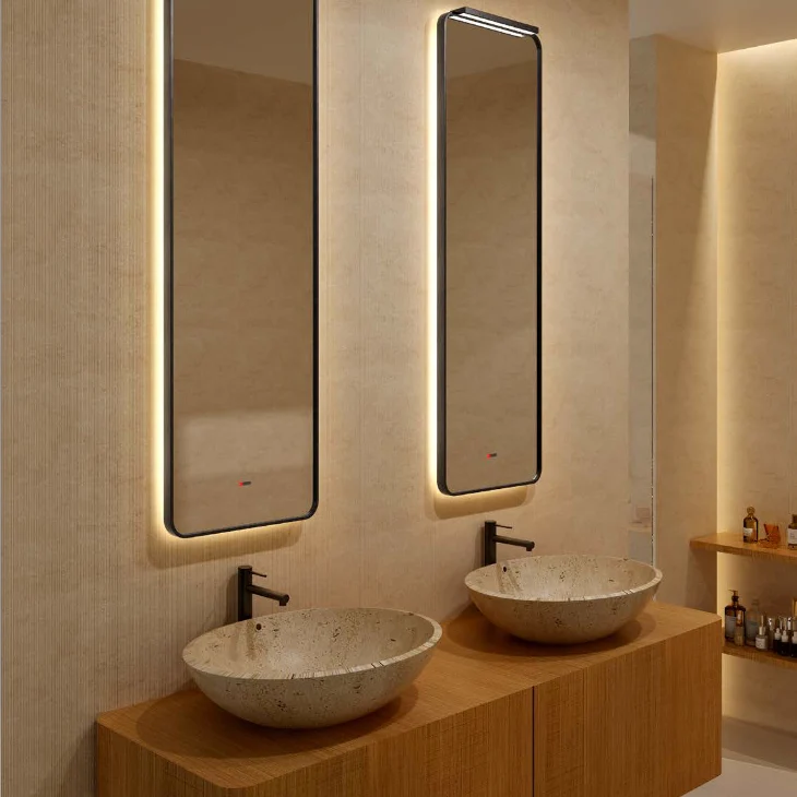 Espejo LED PALERMO Ledimex 40x120 cm| Cuadrado con Luz Superior y Retroiluminada, Antivaho y Regulador
