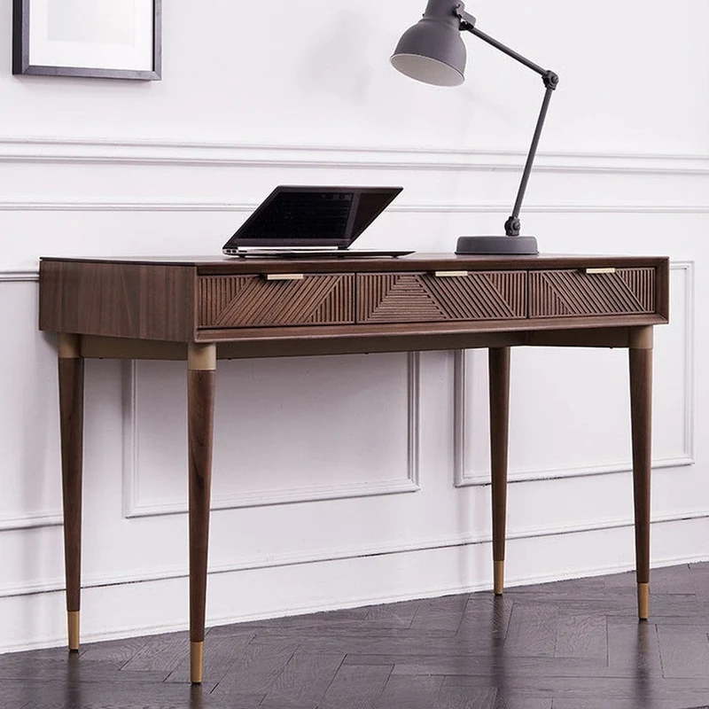 Echoing Black Walnut Wood Writing Desk with Streak Drawers
