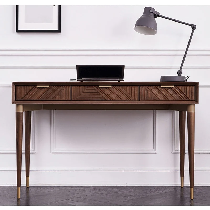 Echoing Black Walnut Wood Writing Desk with Streak Drawers