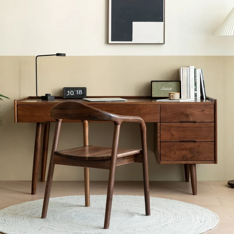 Contemporary Workstation Black Walnut Wood Desk