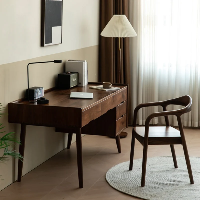 Contemporary Workstation Black Walnut Wood Desk