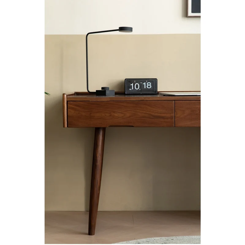 Contemporary Workstation Black Walnut Wood Desk