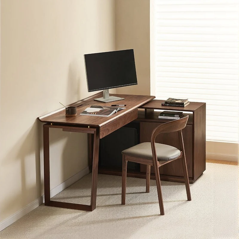 Cozy Nook L-Shape Walnut Wood Writing Desk