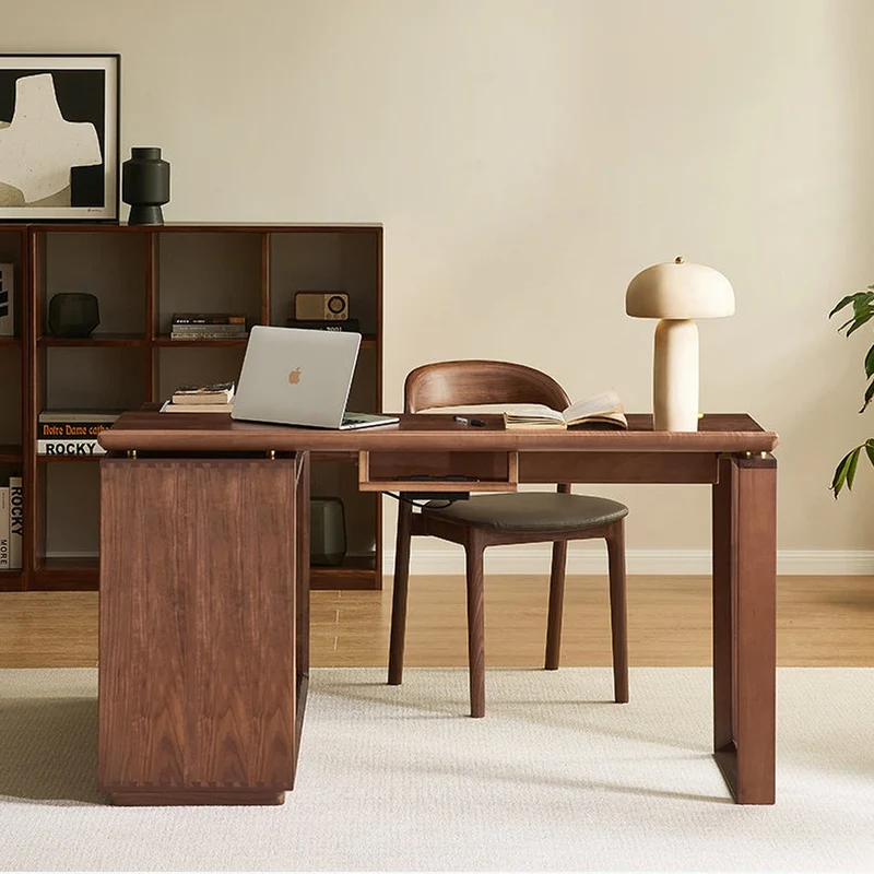 Cozy Nook L-Shape Walnut Wood Writing Desk