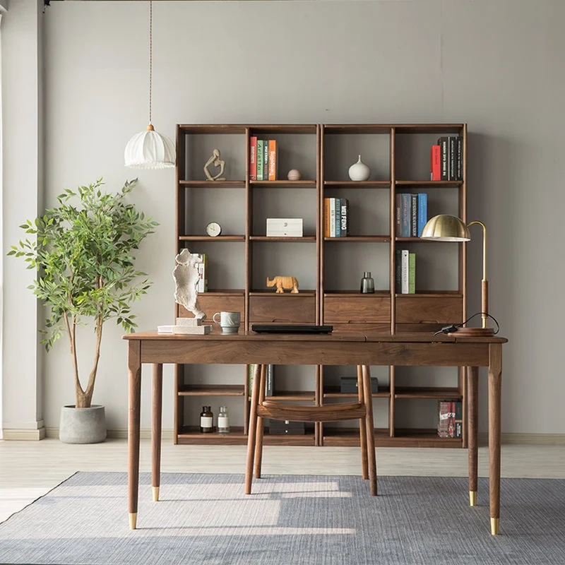 Future Walnut Wood Glass Surface Drawer Desk