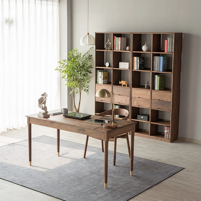 Future Walnut Wood Glass Surface Drawer Desk