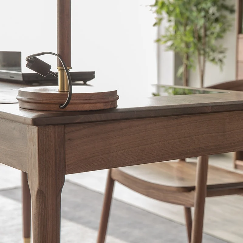 Future Walnut Wood Glass Surface Drawer Desk